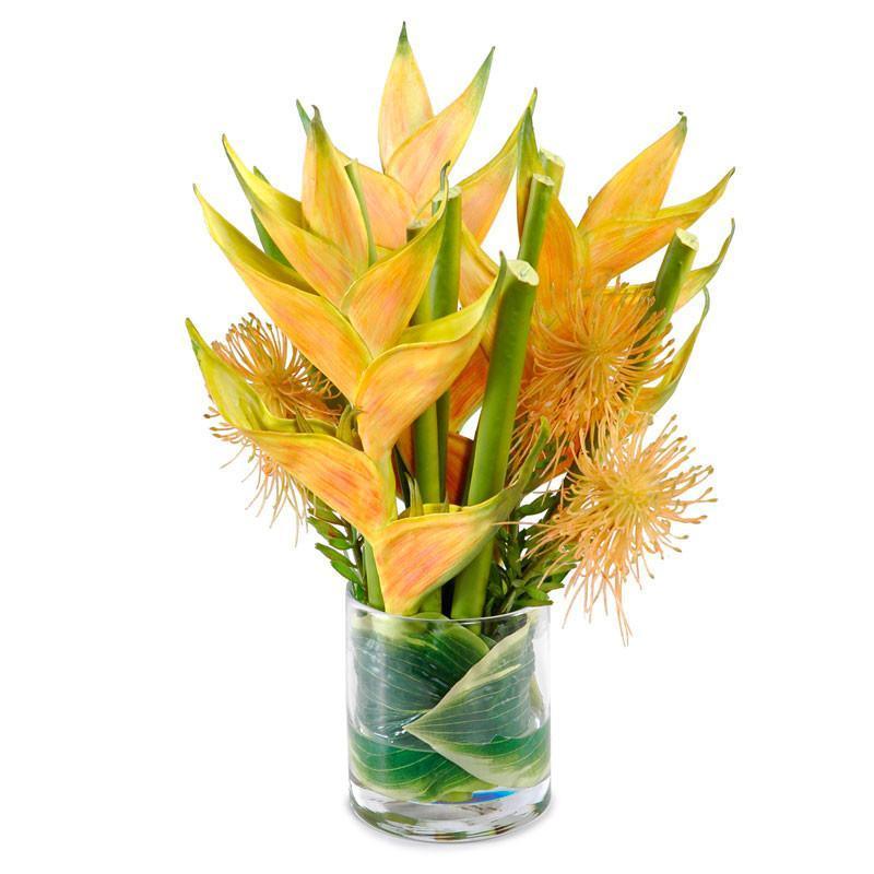 Yellow Faux Heliconia in Glass Cylinder - Florals & Greenery - The Well Appointed House