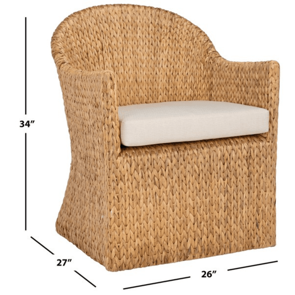 Braided Natural Water Hyacinth Dining Chair With Beige Cushion - Dining Chairs - The Well Appointed House