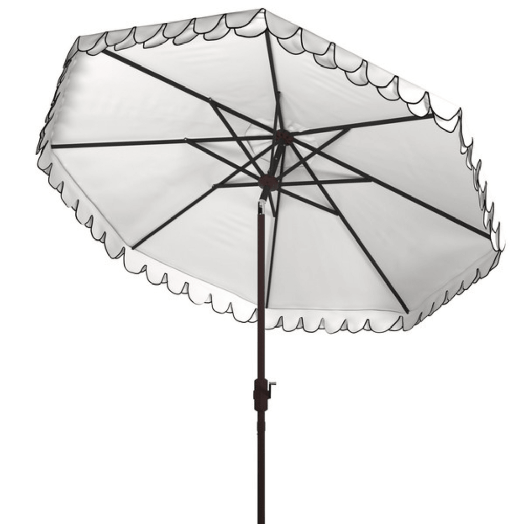 Elegant Valance 9ft White & Navy Auto Tilt Umbrella - Outdoor Umbrellas - The Well Appointed House