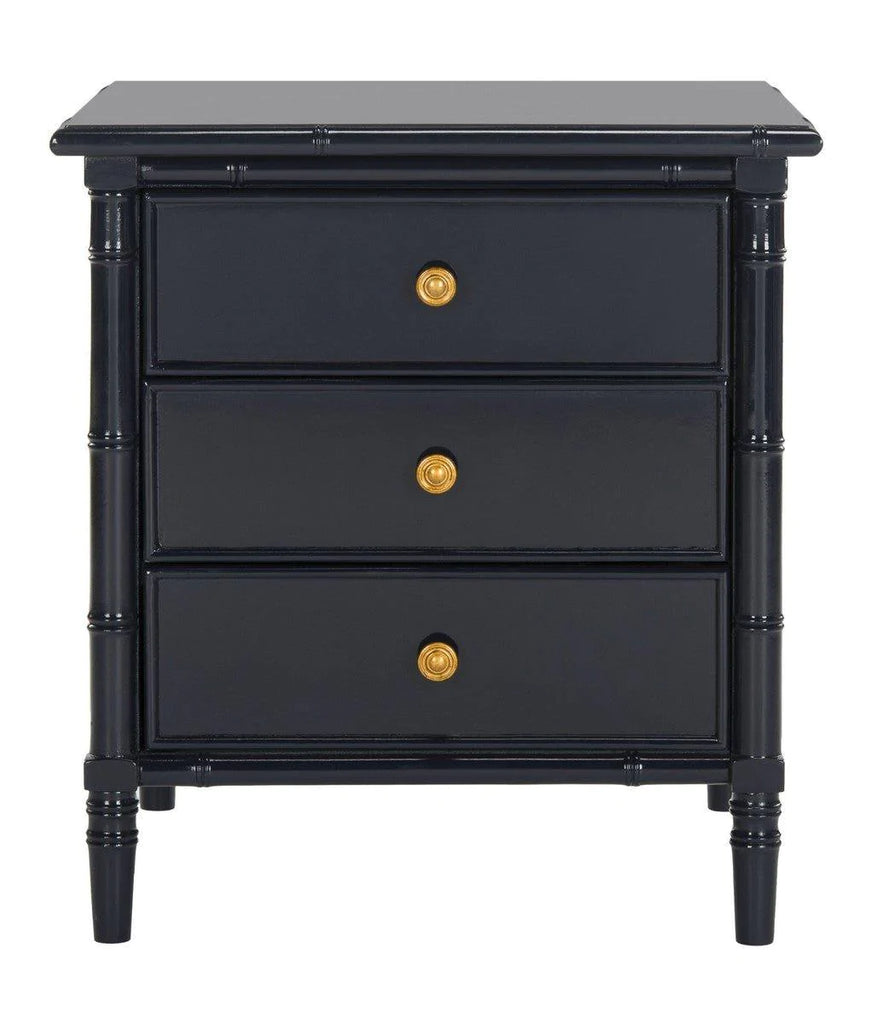 Coastal Three Drawer Drawer Bamboo Nightstand in Navy - Nightstands & Chests -  The Well Appointed House