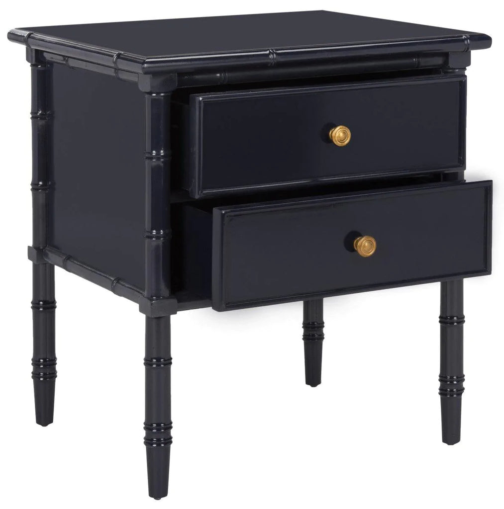 Coastal Two Drawer Bamboo Nightstand In Navy - Nightstands & Chests -  The Well Appointed House