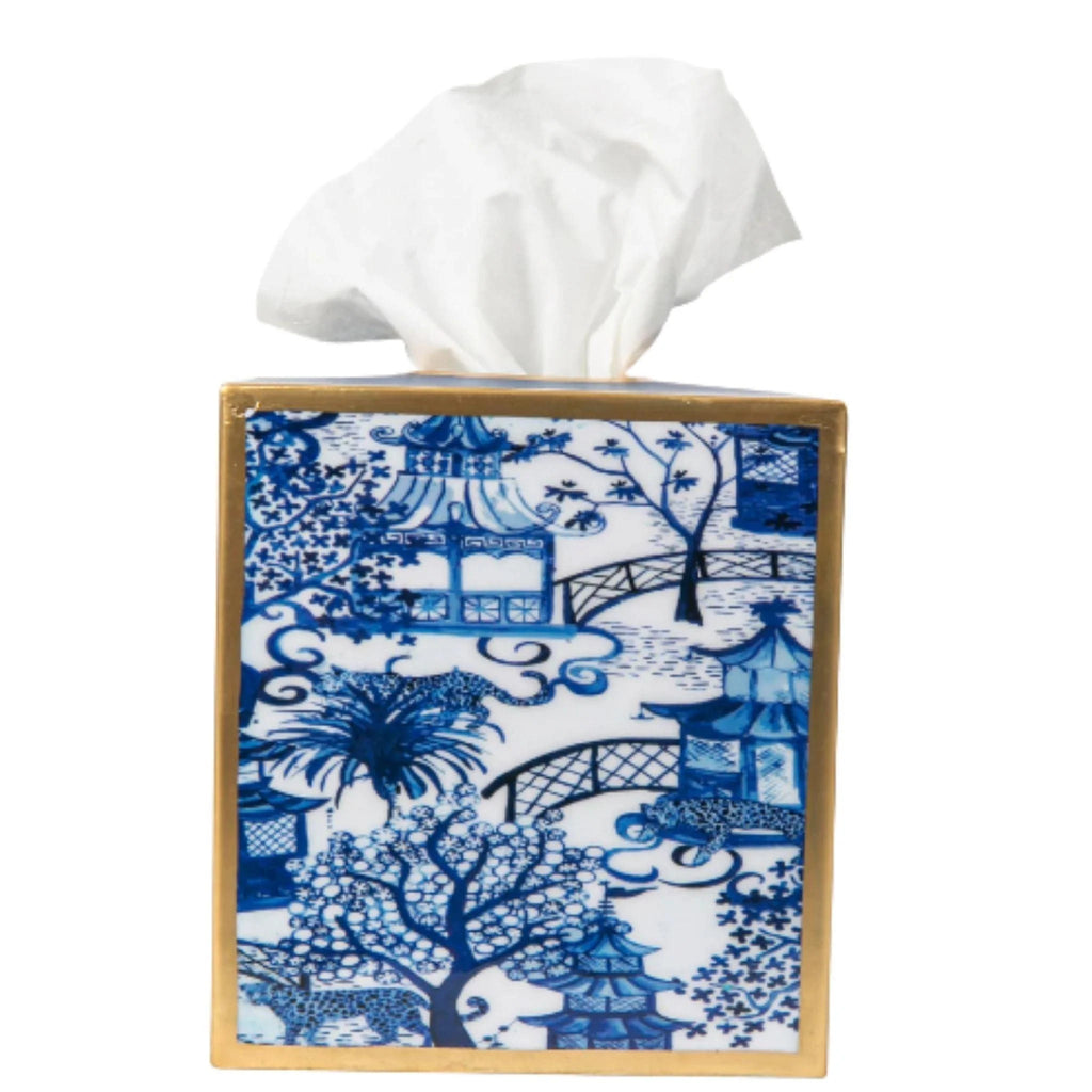 Garden Party Blue and White Enameled Tissue Box Cover - Bath Accessories -  The Well Appointed House