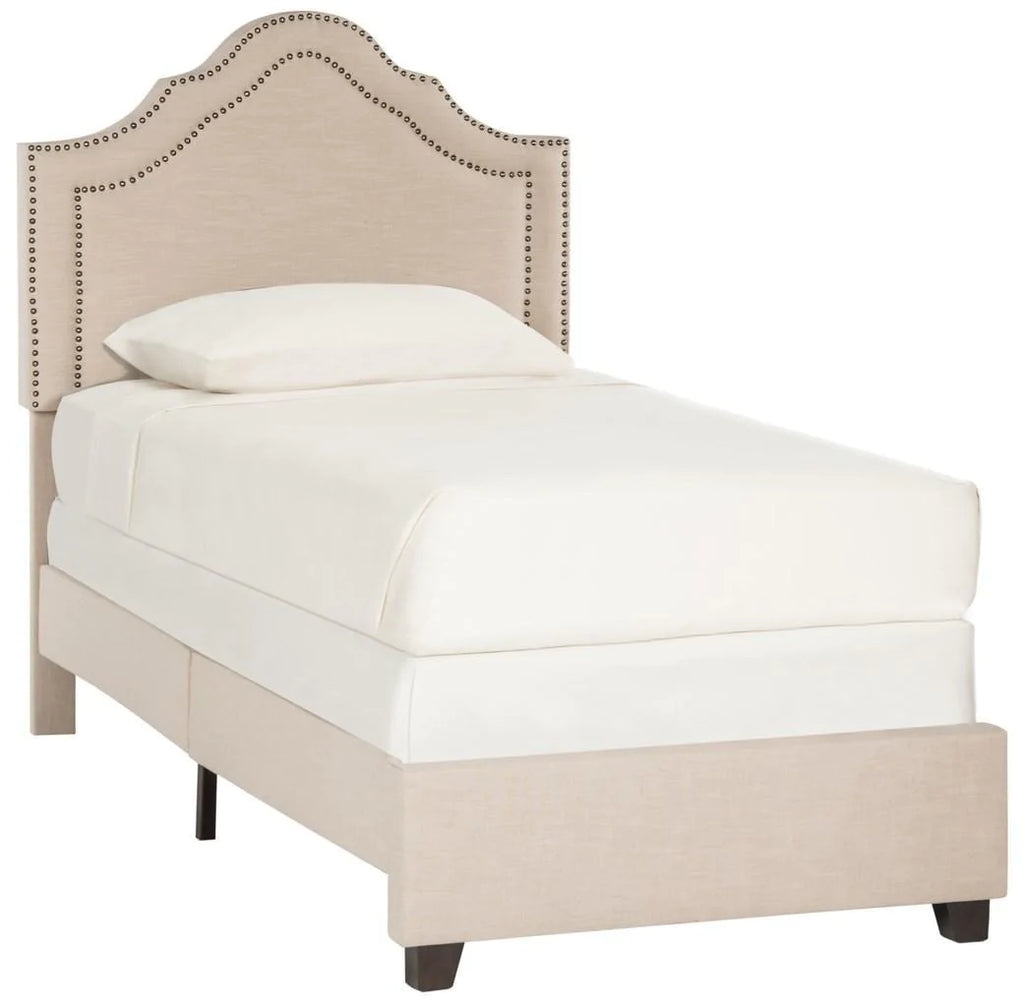 Light Beige Linen Upholstered Full Size Bed With Nailhead Trim - Beds & Headboards - The Well Appointed House