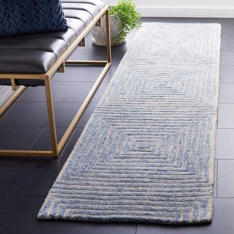 Light Blue & Ivory Hand Tufted Geometric Motif Area Rug - Rugs - The Well Appointed House