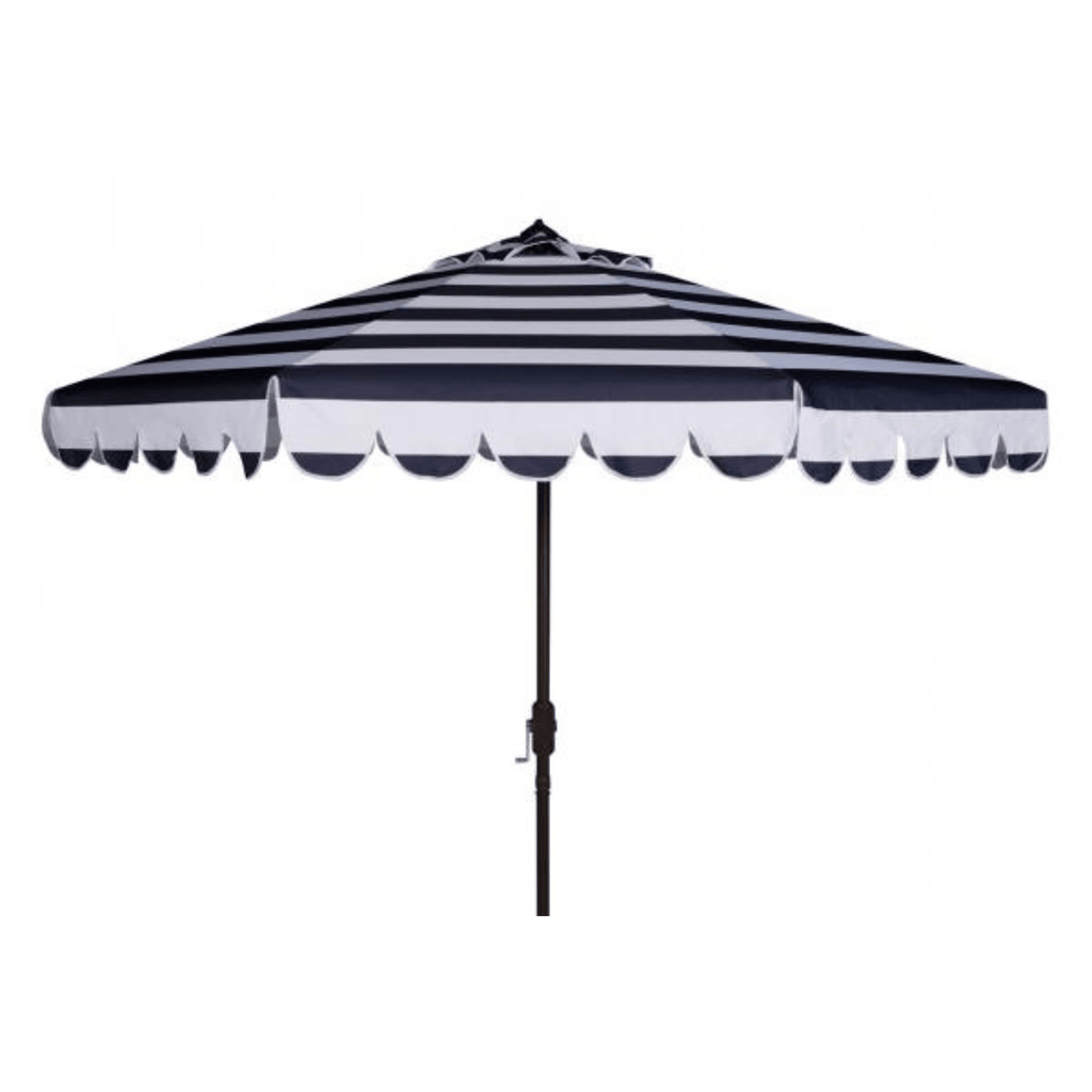 Navy and White Striped Umbrella With Scalloped Trim - Outdoor Umbrellas - The Well Appointed House