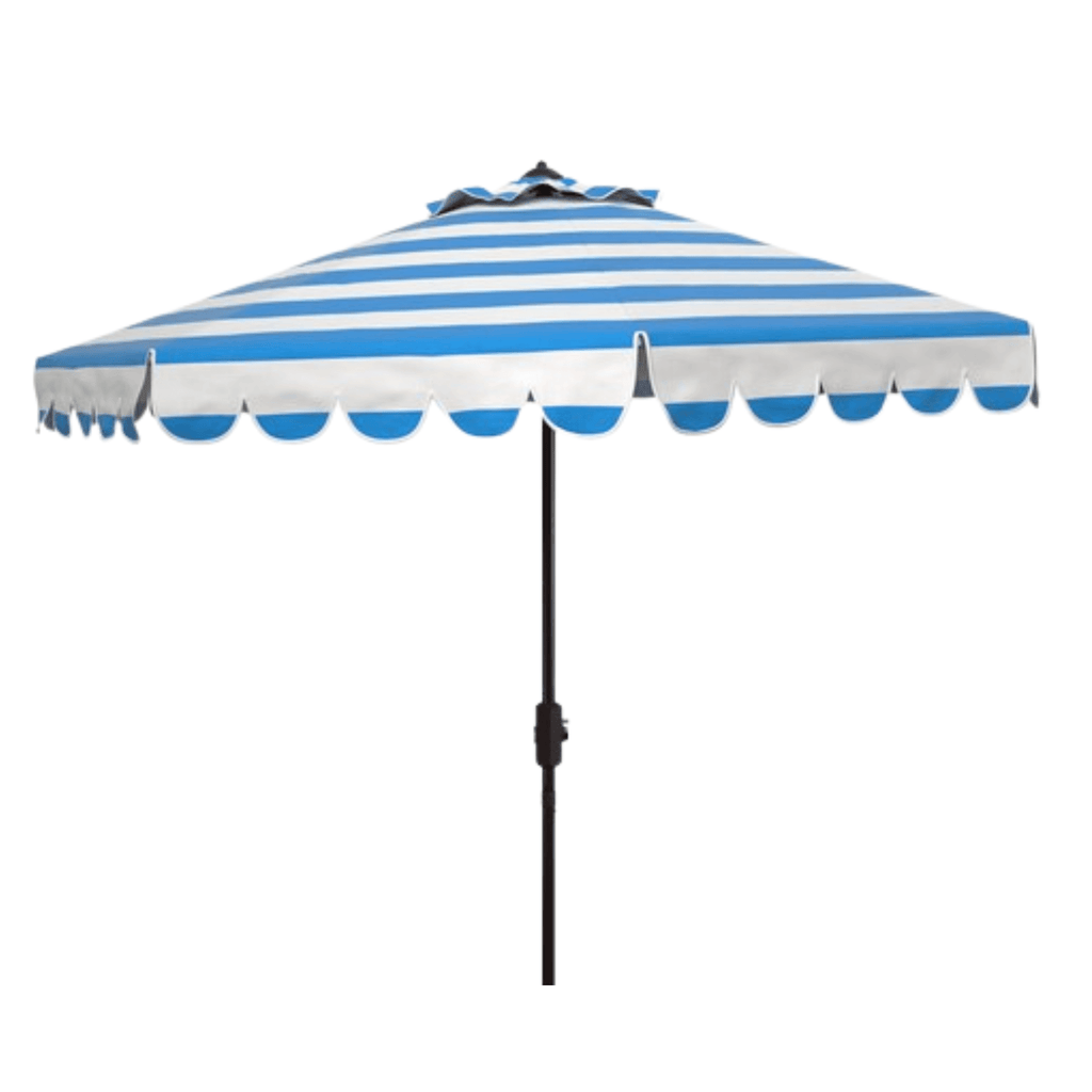 Pacific Blue & White Striped Scalloped Edge 9' Outdoor Patio Umbrella - Outdoor Umbrellas - The Well Appointed House