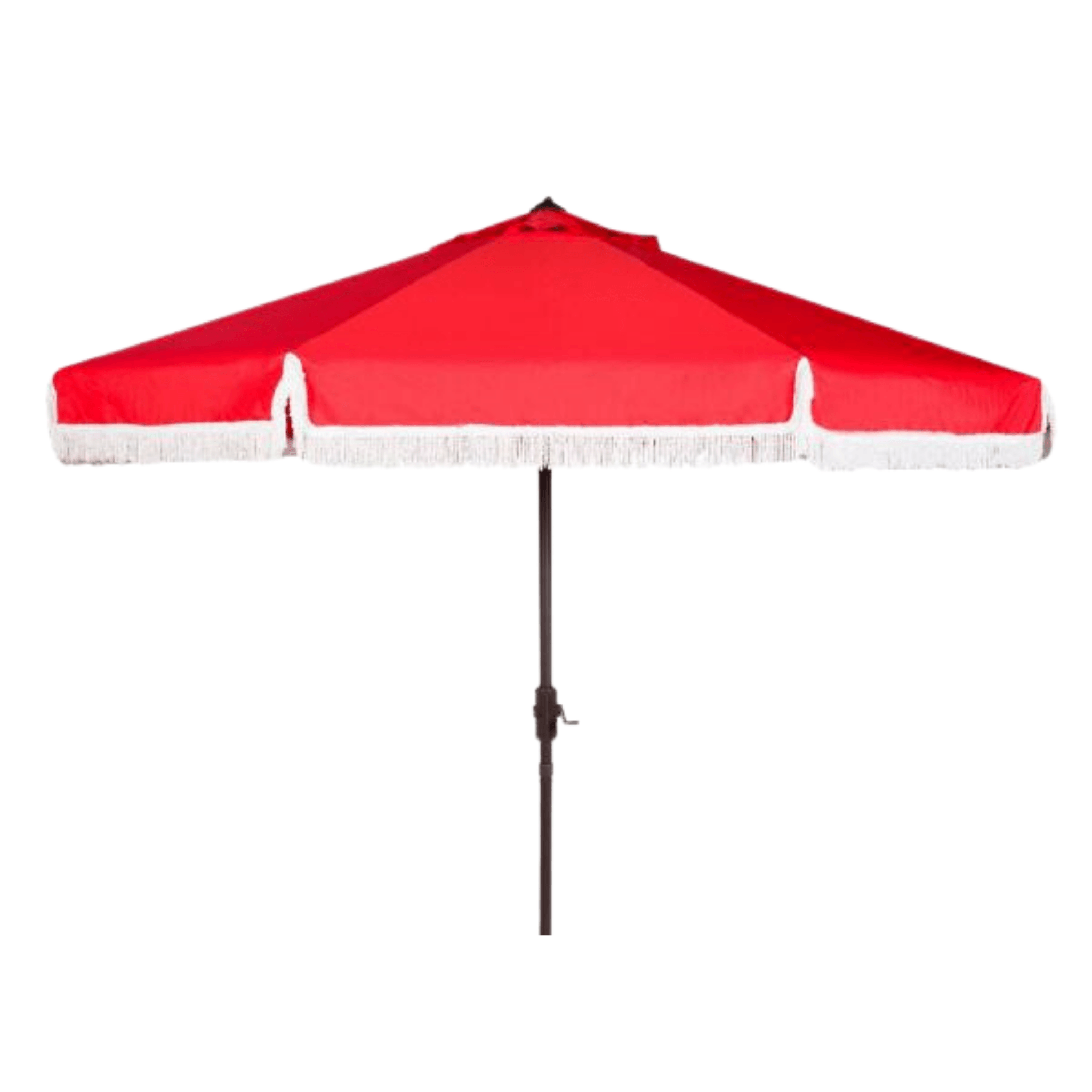 Safavieh PAT8008E 9 ft. Milan Fringe Crank Outdoor Push Button Tilt Umbrella, Red & White