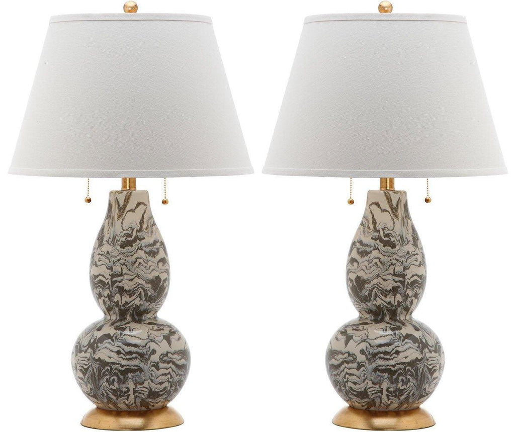 Set of 2 Marble Swirled Glass Table Lamps in Grey and White - Table Lamps - The Well Appointed House