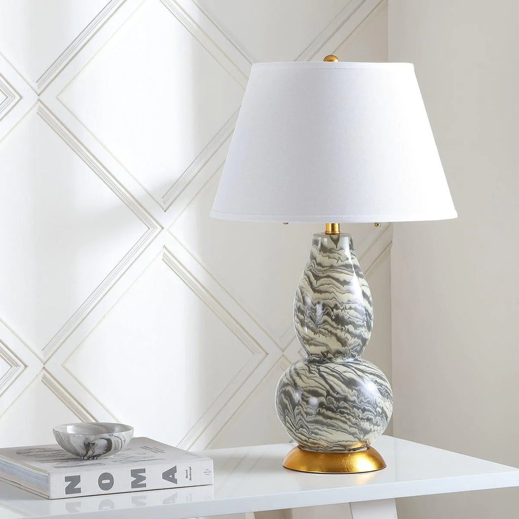 Set of 2 Marble Swirled Glass Table Lamps in Grey and White - Table Lamps - The Well Appointed House
