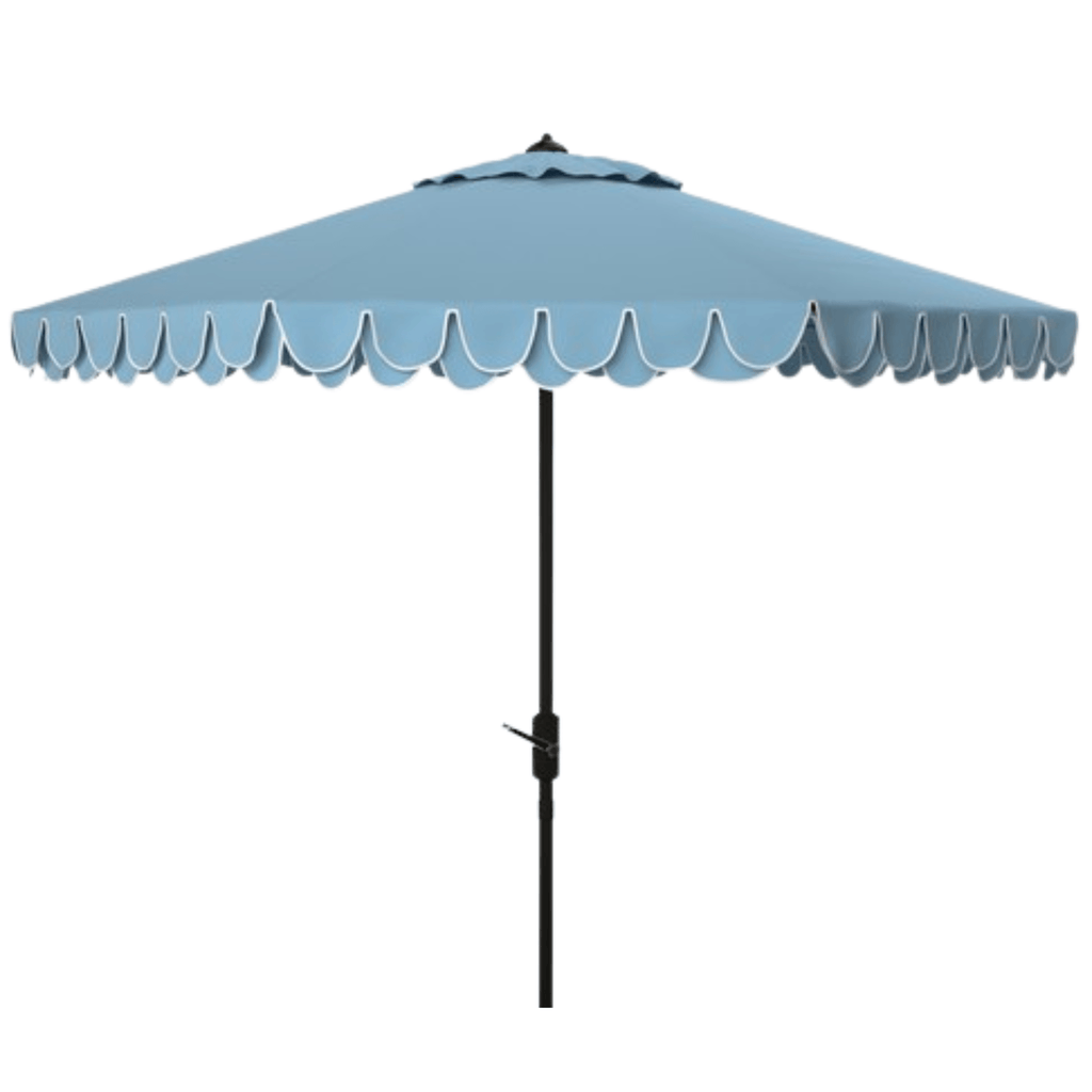 Sky Blue Scalloped Edge Auto Tilt 9' Outdoor Patio Umbrella - Outdoor Umbrellas - The Well Appointed House