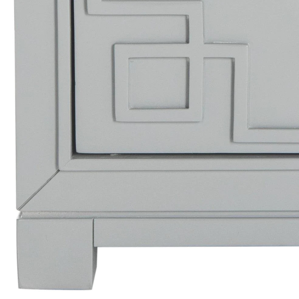 Three Drawer Greek Key Night Stand in Grey - Nightstands & Chests - The Well Appointed House