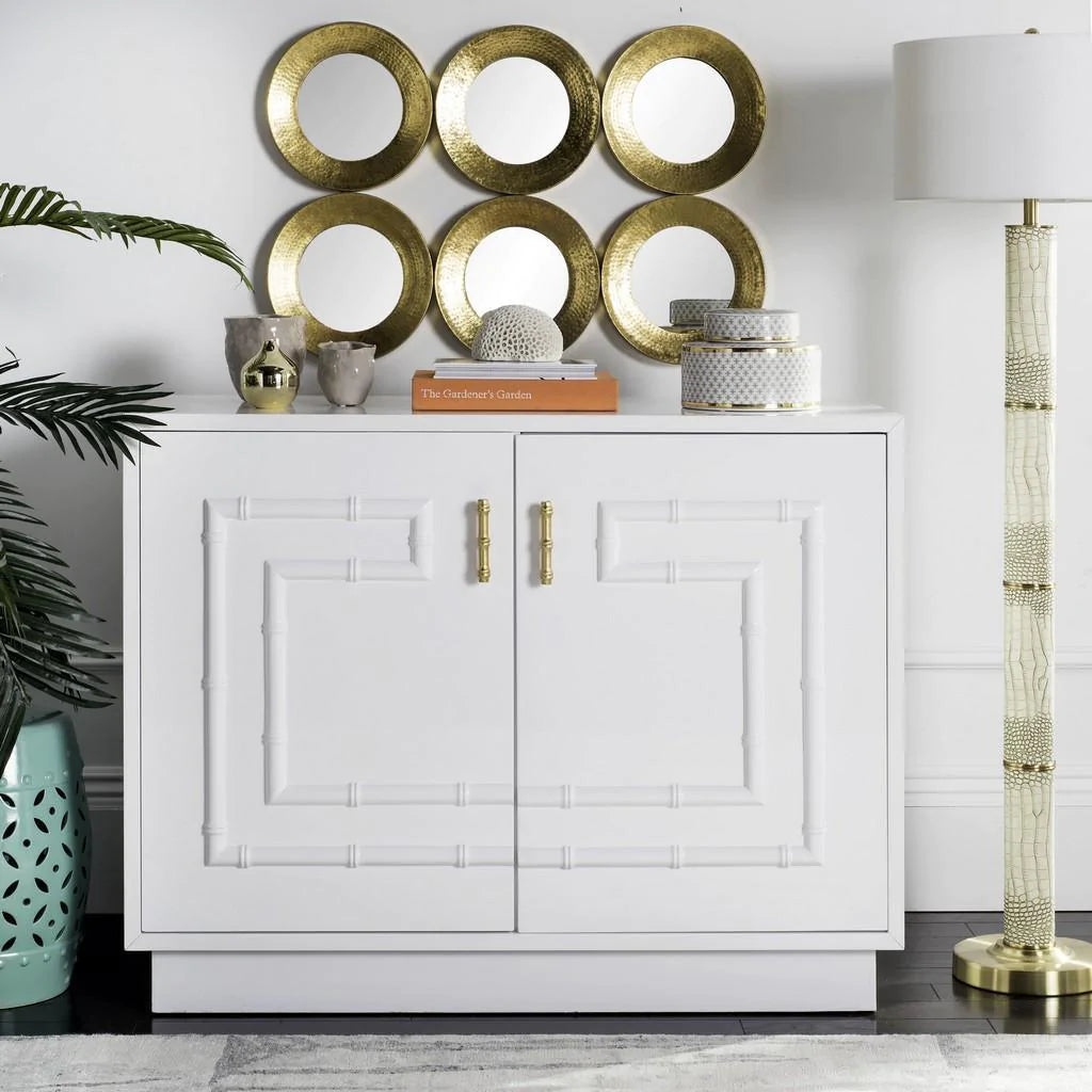 White Lacquer Bamboo Cabinet With Gold Leaf Handles - Buffets & Sideboards -  The Well Appointed House
