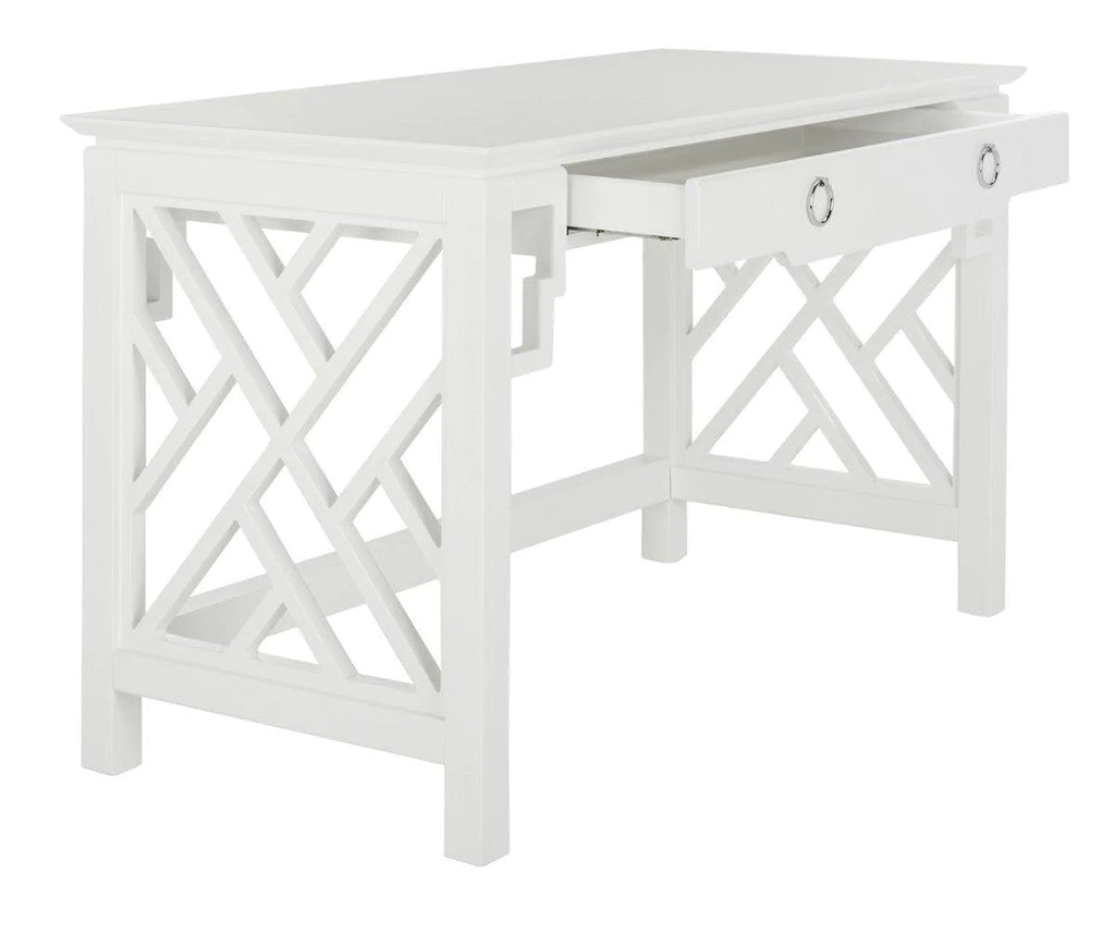 White Lacquer Desk With Ring Drawer Pulls - Desks & Desk Chairs -  The Well Appointed House