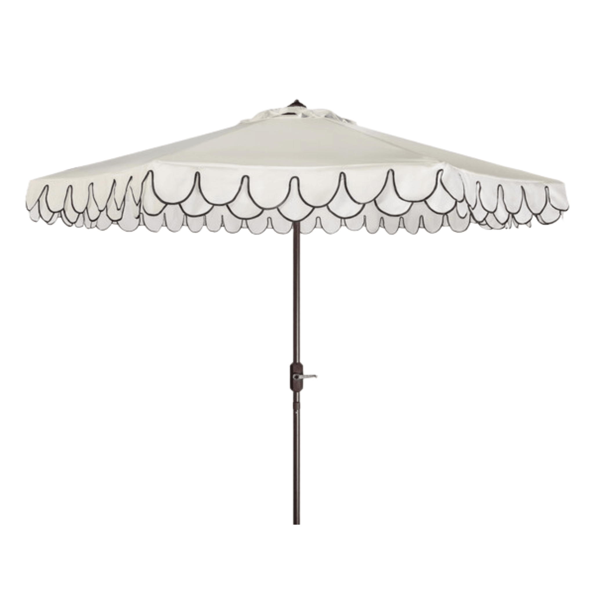 iwicker patio umbrella Safavieh Elegant Valance Auto Tilt Scalloped Umbrella, White Black