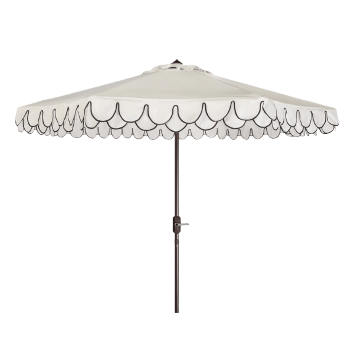 White Two Tier Scalloped Outdoor Umbrella With Black Trim