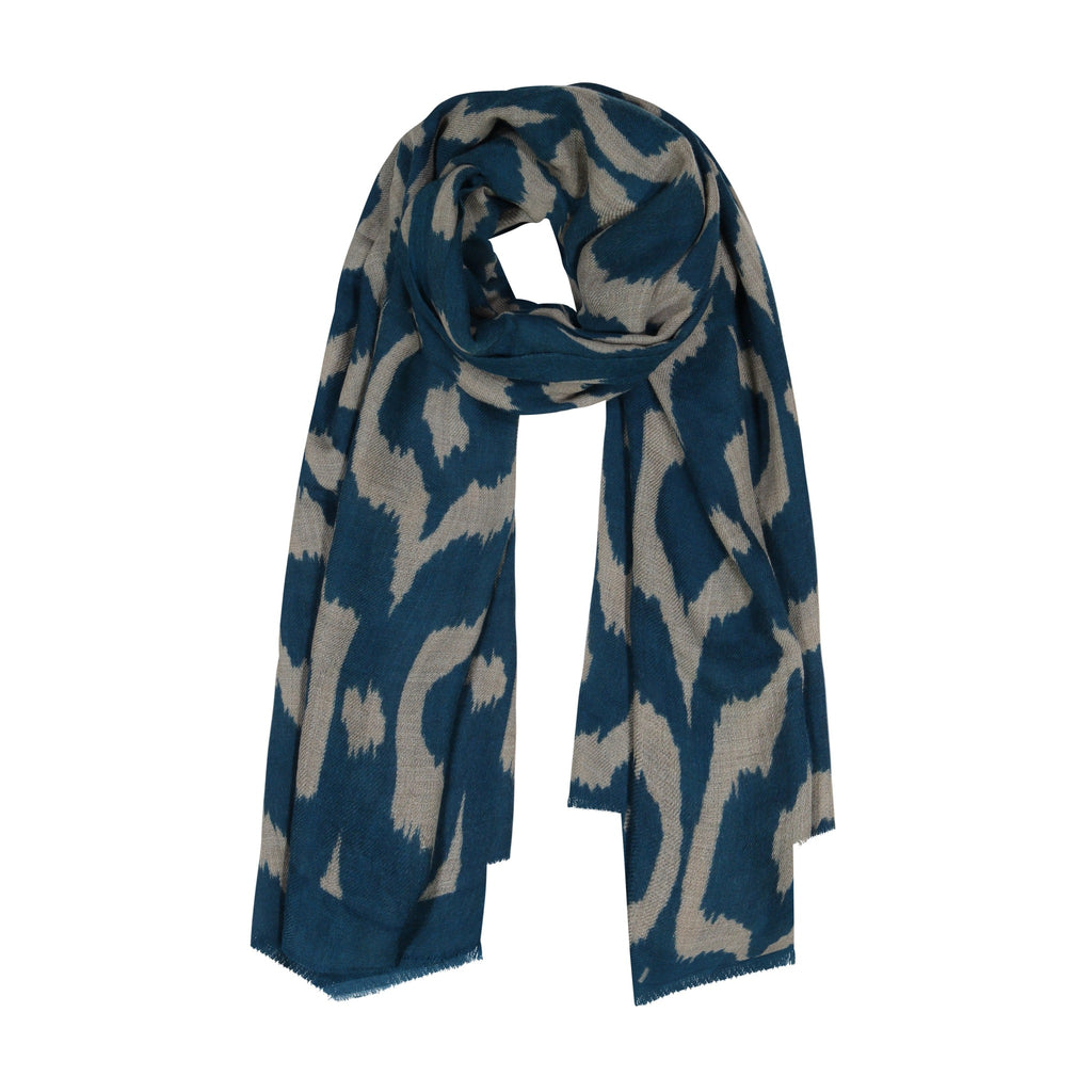 Cashmere Pashmina Shawl Indigo Ikat By Yaser Shaw - The Well Appointed House