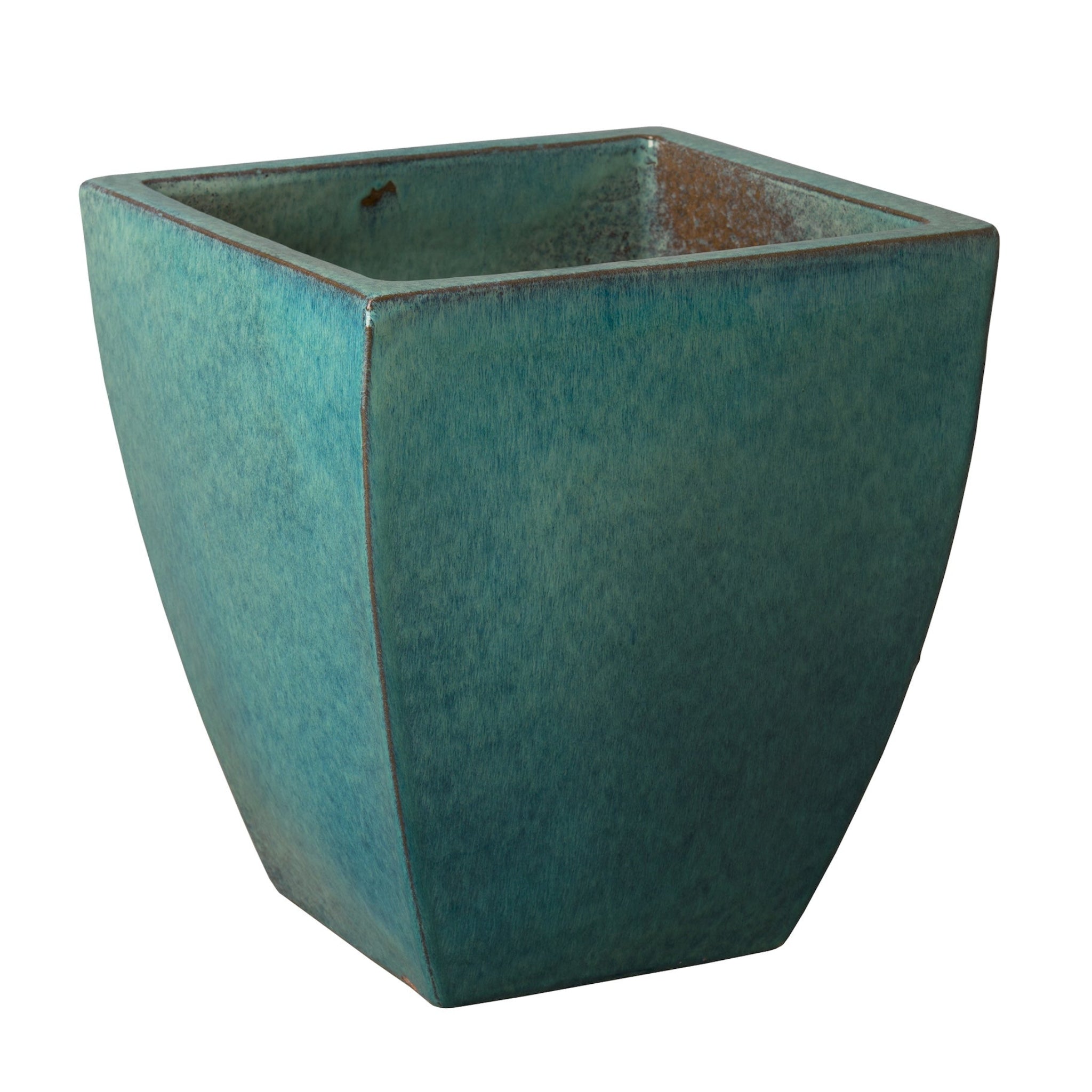turquoise outdoor plant pot Iredell Clay Pot Planter Teal 17" H x 15" W x 15" D