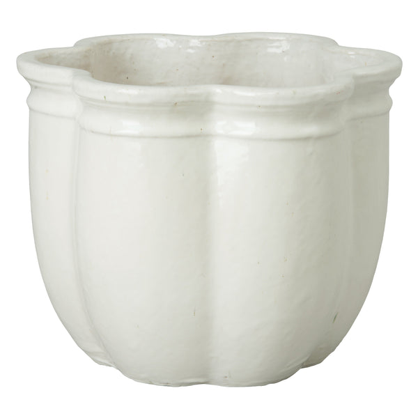 white glazed plant pots Emissary Scalloped 16 in. White Ceramic Specialty Planter (16 in. L x 16 in. W x 14 in. H) High-Fire Treatment with Drainage Hole