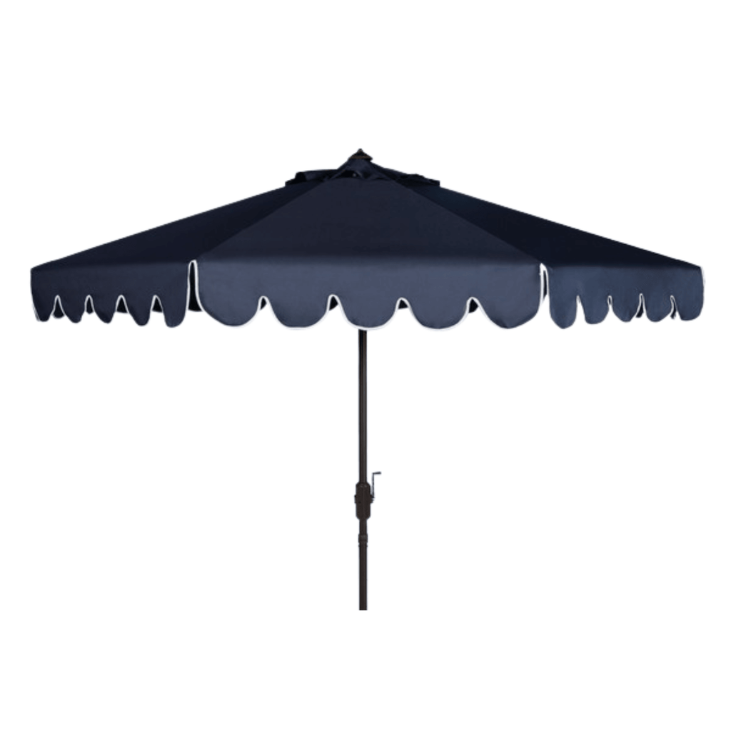 11 Foot Crank Umbrella With Scalloped Edge in Navy - Outdoor Umbrellas - The Well Appointed House