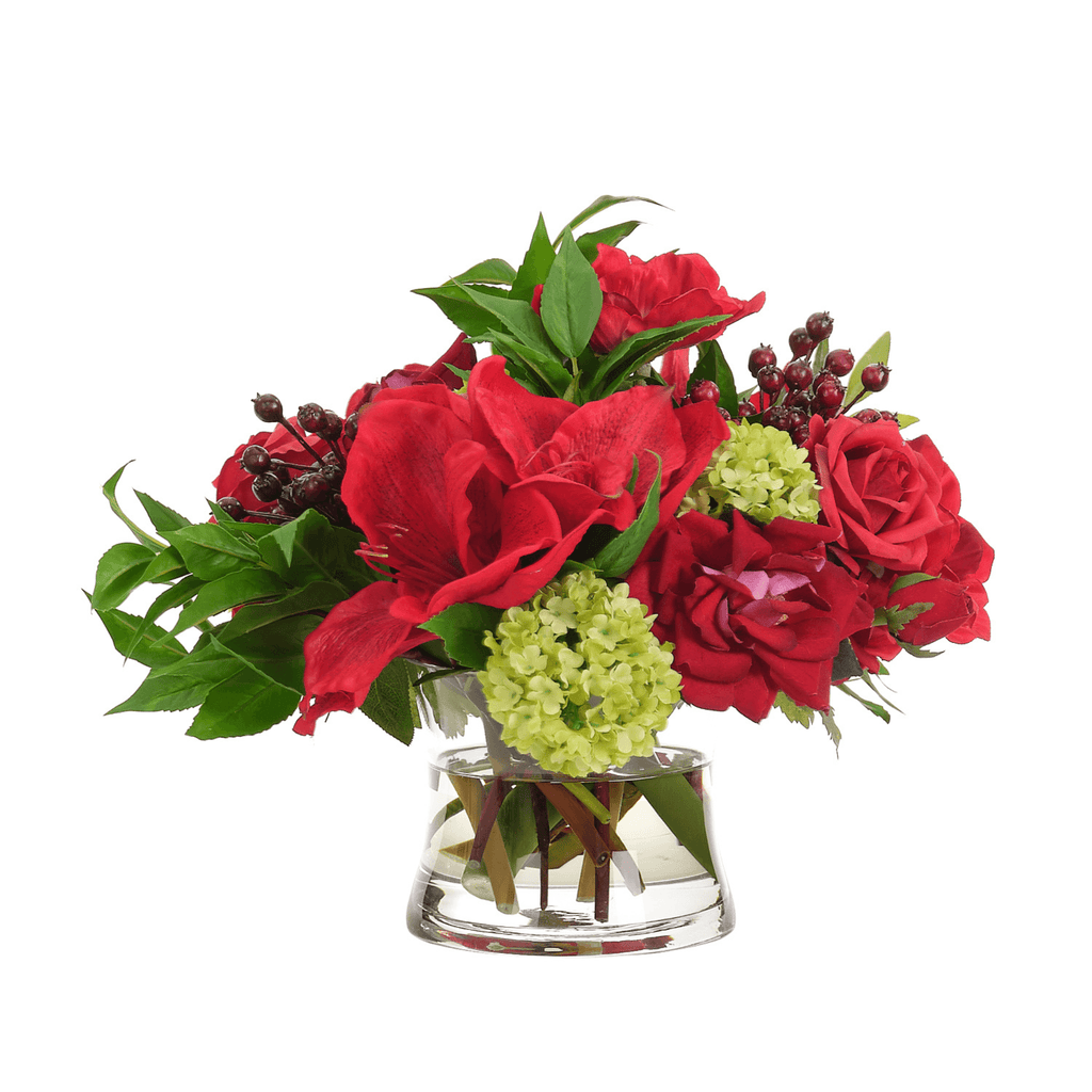 12" Amaryllis & Rose Watergarden in Glass Vase - Florals & Greenery - The Well Appointed House