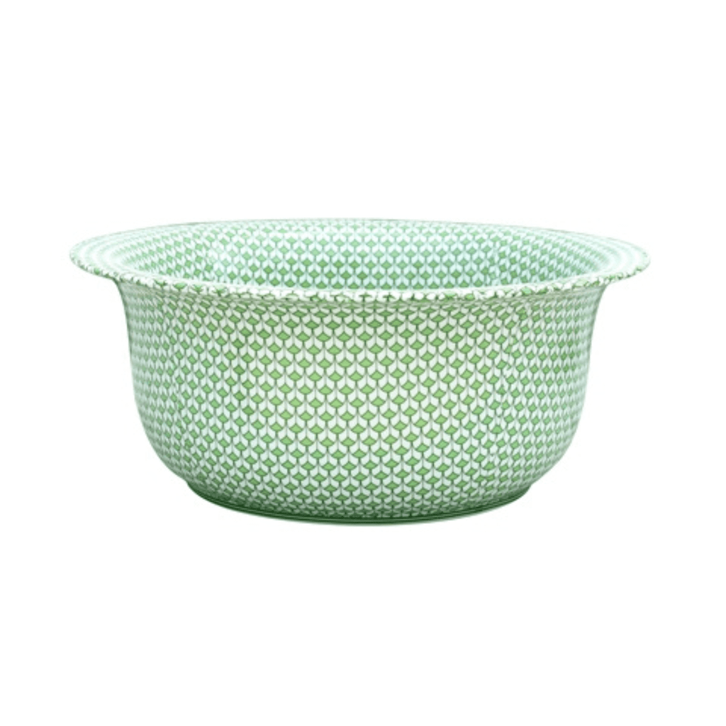 16" Porcelain Green Fish Scale Basin Bowl - Decorative Bowls - The Well Appointed House