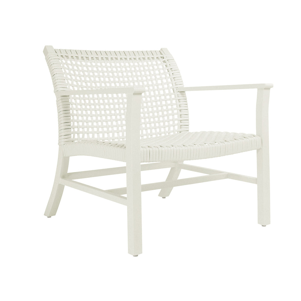 Catherine White Aluminum Club Chair in Ivory Wicker - THE WELL APPOINTED HOUSE