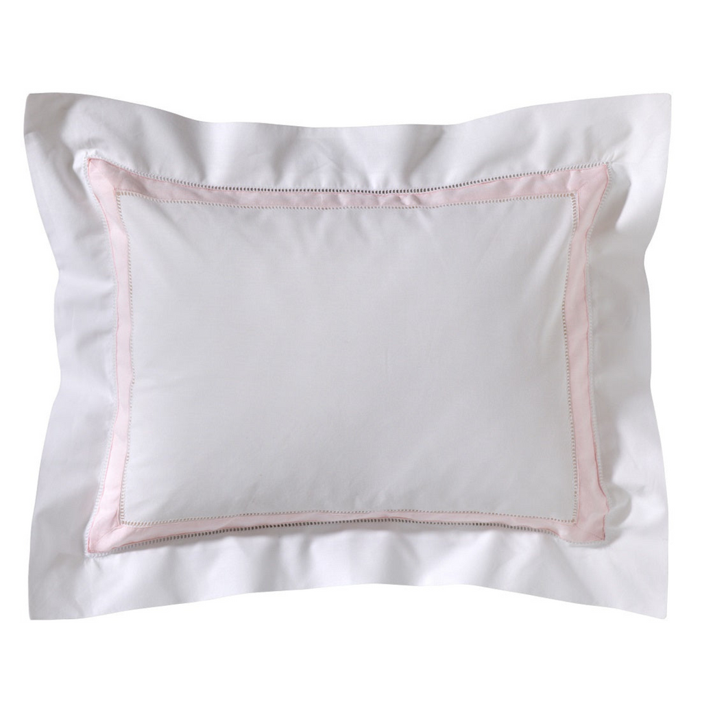 Boudoir Pillow Cover with Hem Stitch & Cotton Percale Trim in Pink - The Well Appointed House
