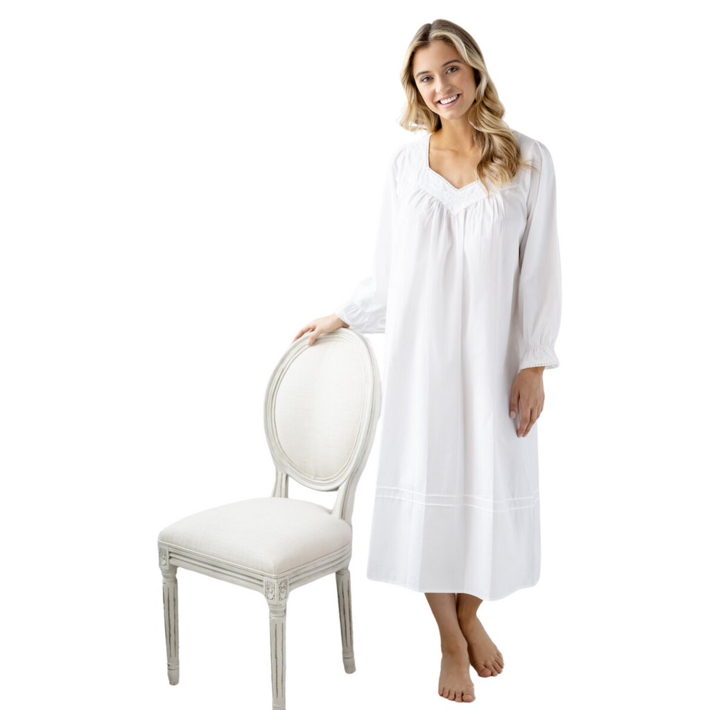 Adelaide White Cotton Nightgown - The Well Appointed House