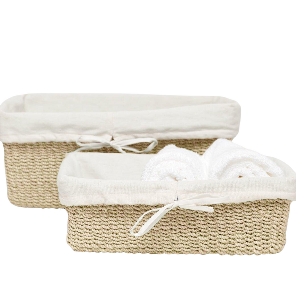 Madison Woven Abaca Storage Basket Set in Bleached