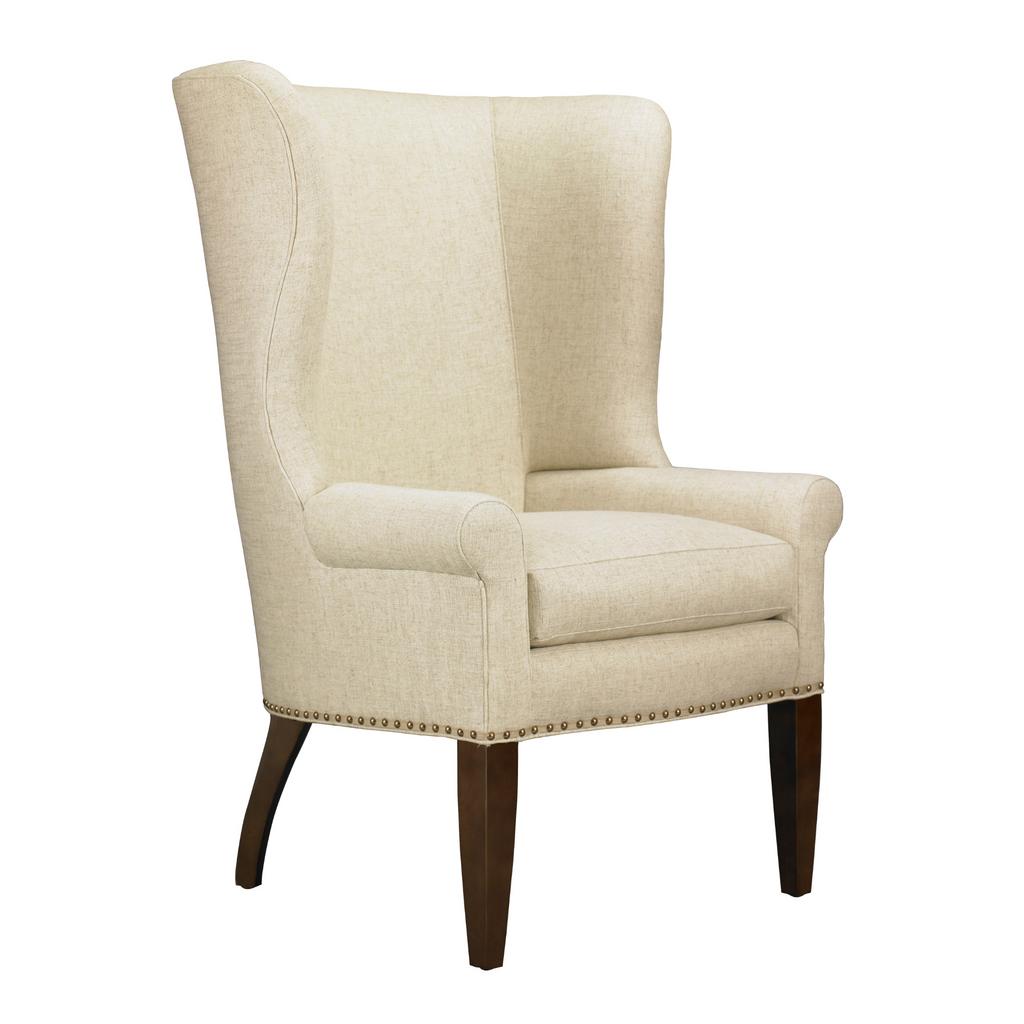 Throwback Upholstered Wing Back Chair with Nail Trim Detail - The Well Appointed House