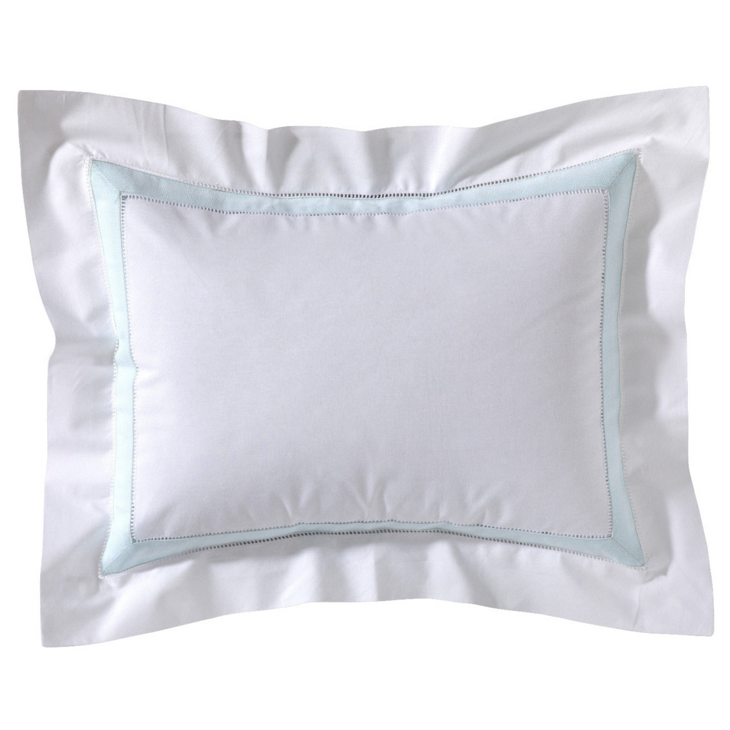 Boudoir Pillow Cover with Hem Stitch & Percale Trim in Aqua - The Well Appointed House