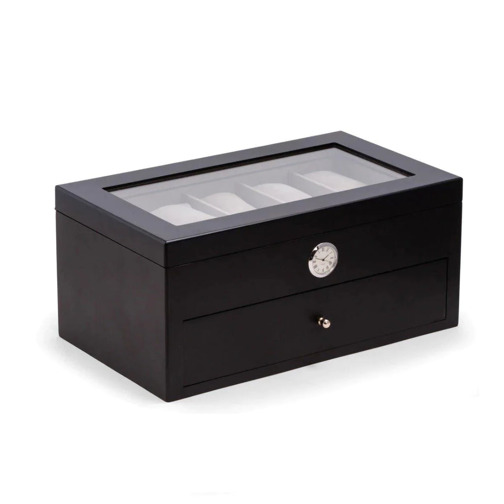 20 Watch Box with Glass Top and Clock in Black - Jewelry & Watch Cases - The Well Appointed House