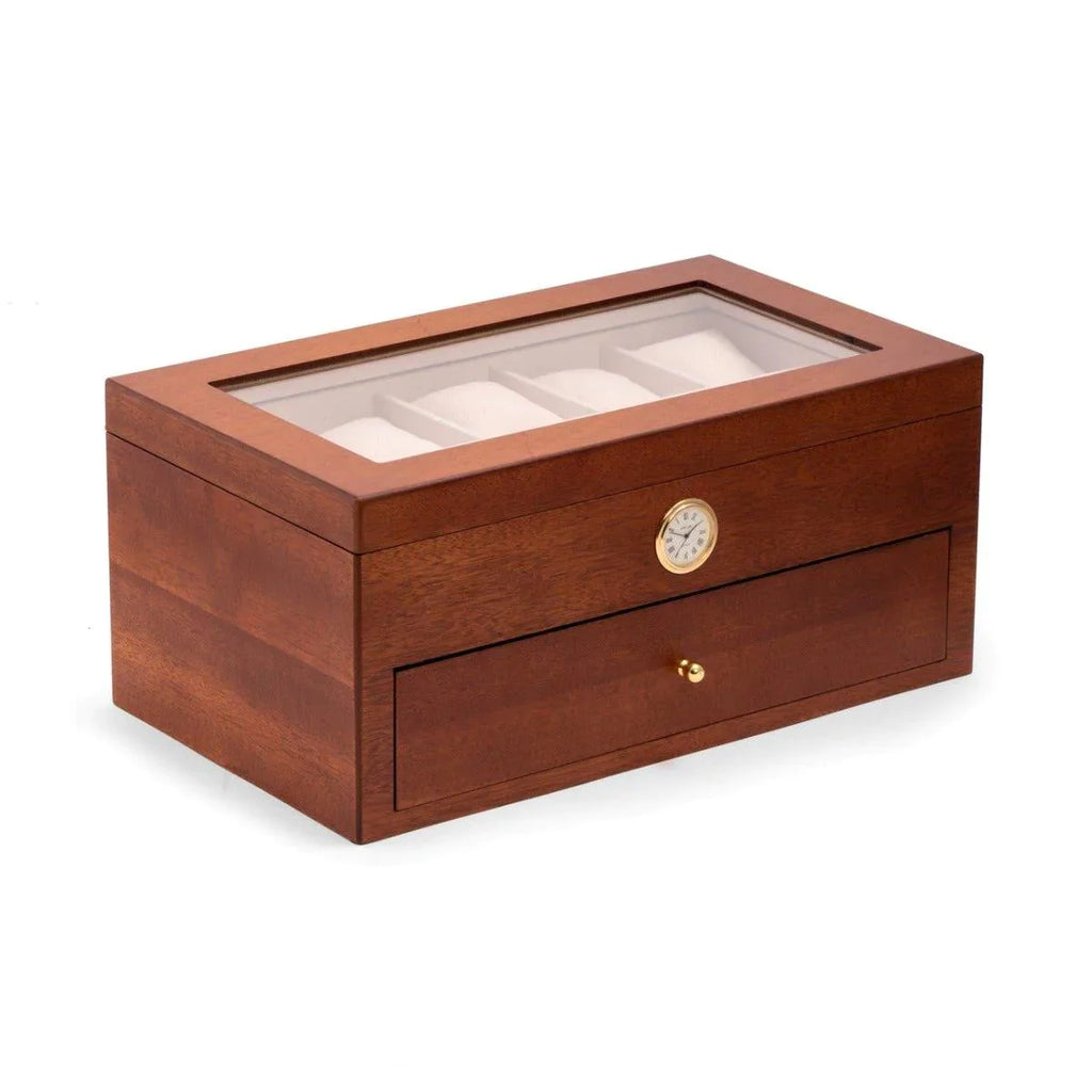 20 Watch Box with Glass Top and Clock in Cherry Wood - Jewelry & Watch Cases - The Well Appointed House