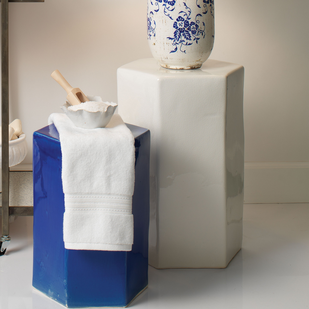White and Blue Porto Ceramic Side Tables -  The Well Appointed House
