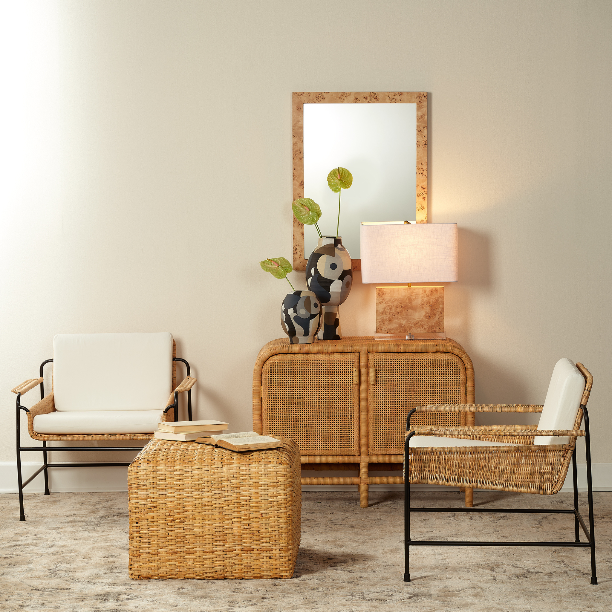 Large Natural Rattan Ottoman – The Well Appointed House