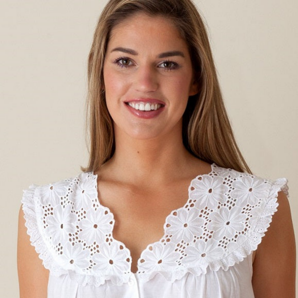 Eloise White Cotton Nightgown - The Well Appointed House