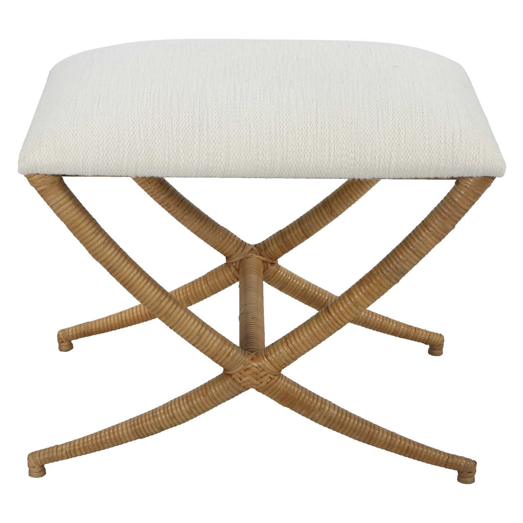 Small Rounded Ratan Bench Expedition Small Bench in Natural Rattan Wrapped Iron Base – The Well ...