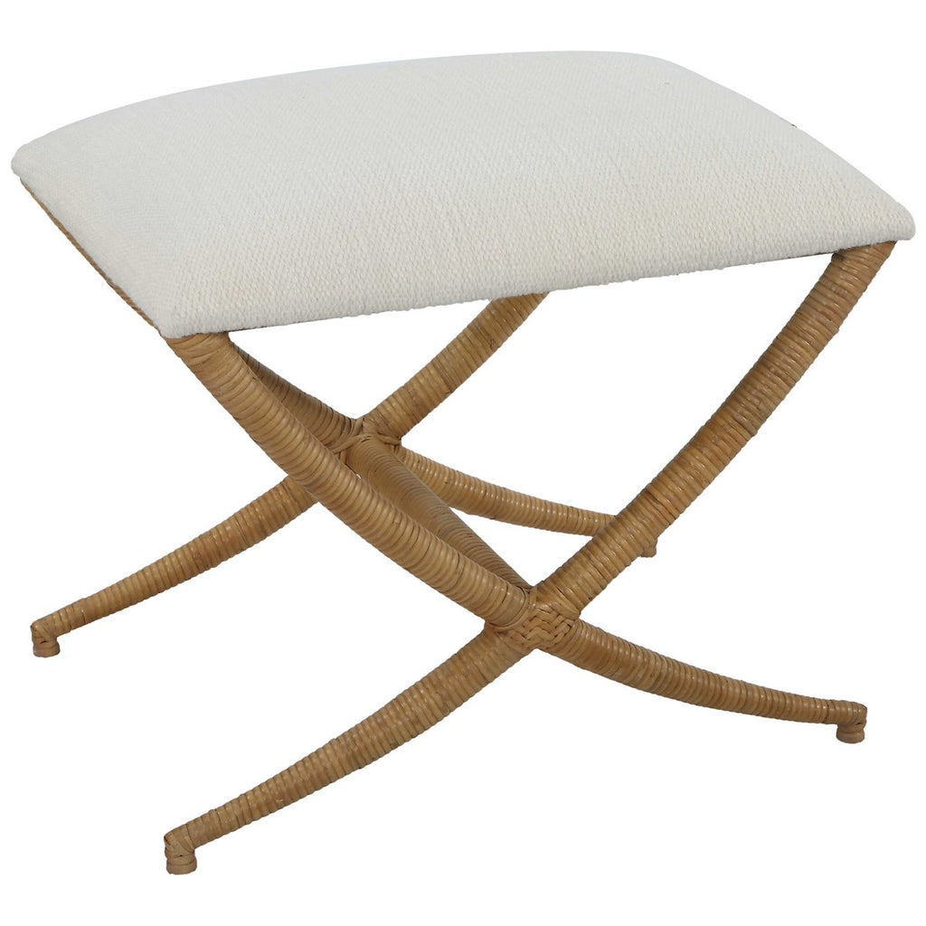 Small Rounded Ratan Bench Expedition Small Bench in Natural Rattan Wrapped Iron Base – The Well ...