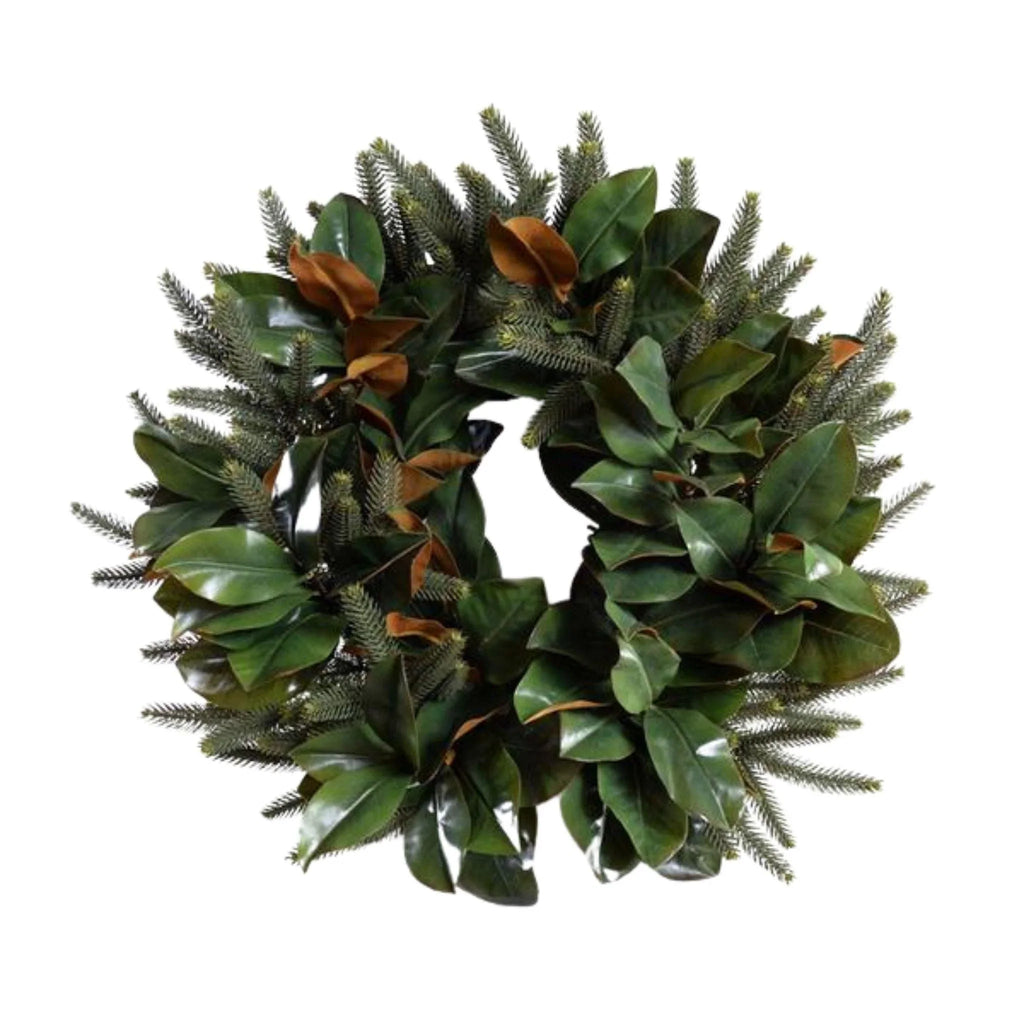 24" Magnolia Leaf and Fir Wreath - Florals & Greenery - The Well Appointed House