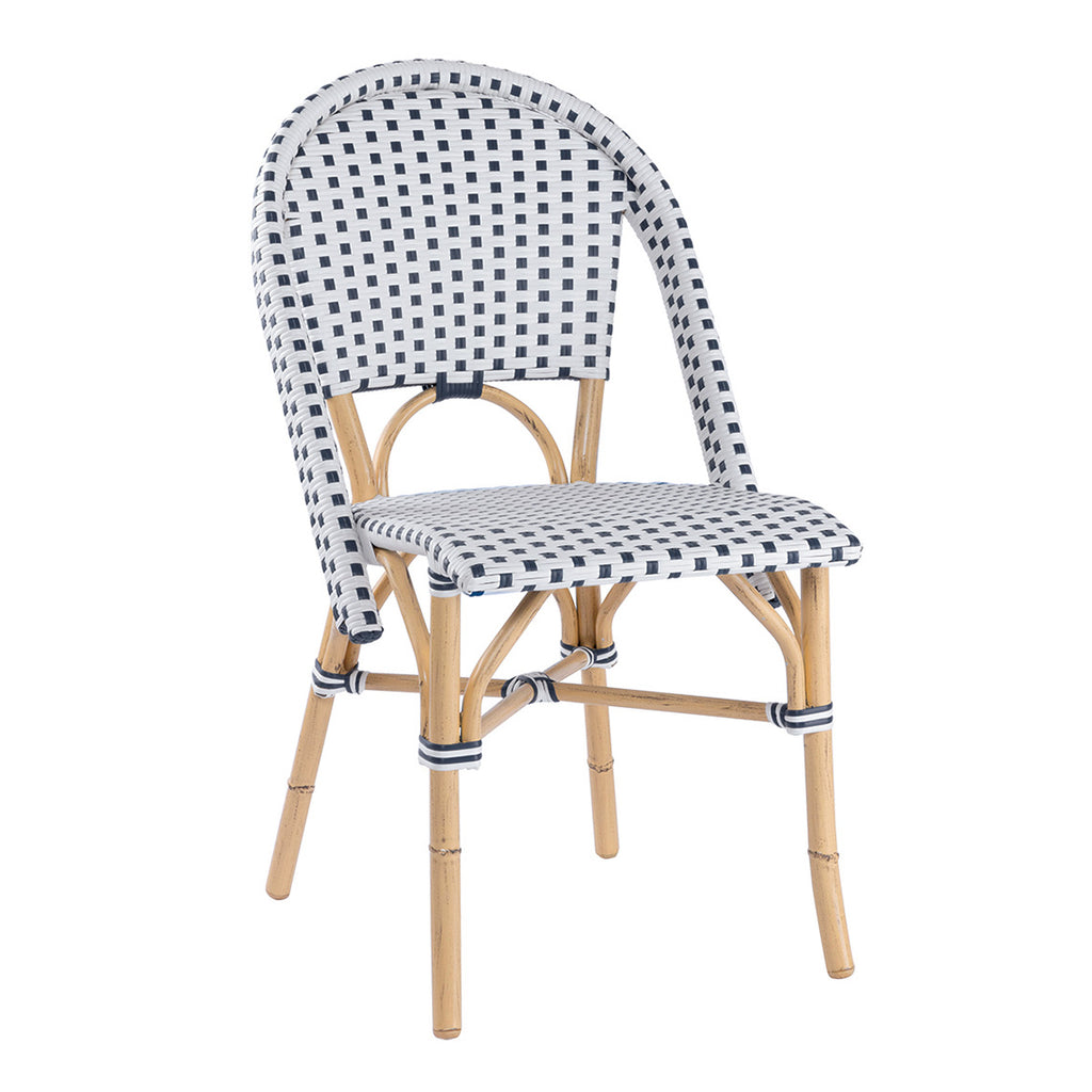 Cafe Dining Side Chair in Rattan with White and Navy Wicker, Set of 2 - THE WELL APPOINTED HOUSE