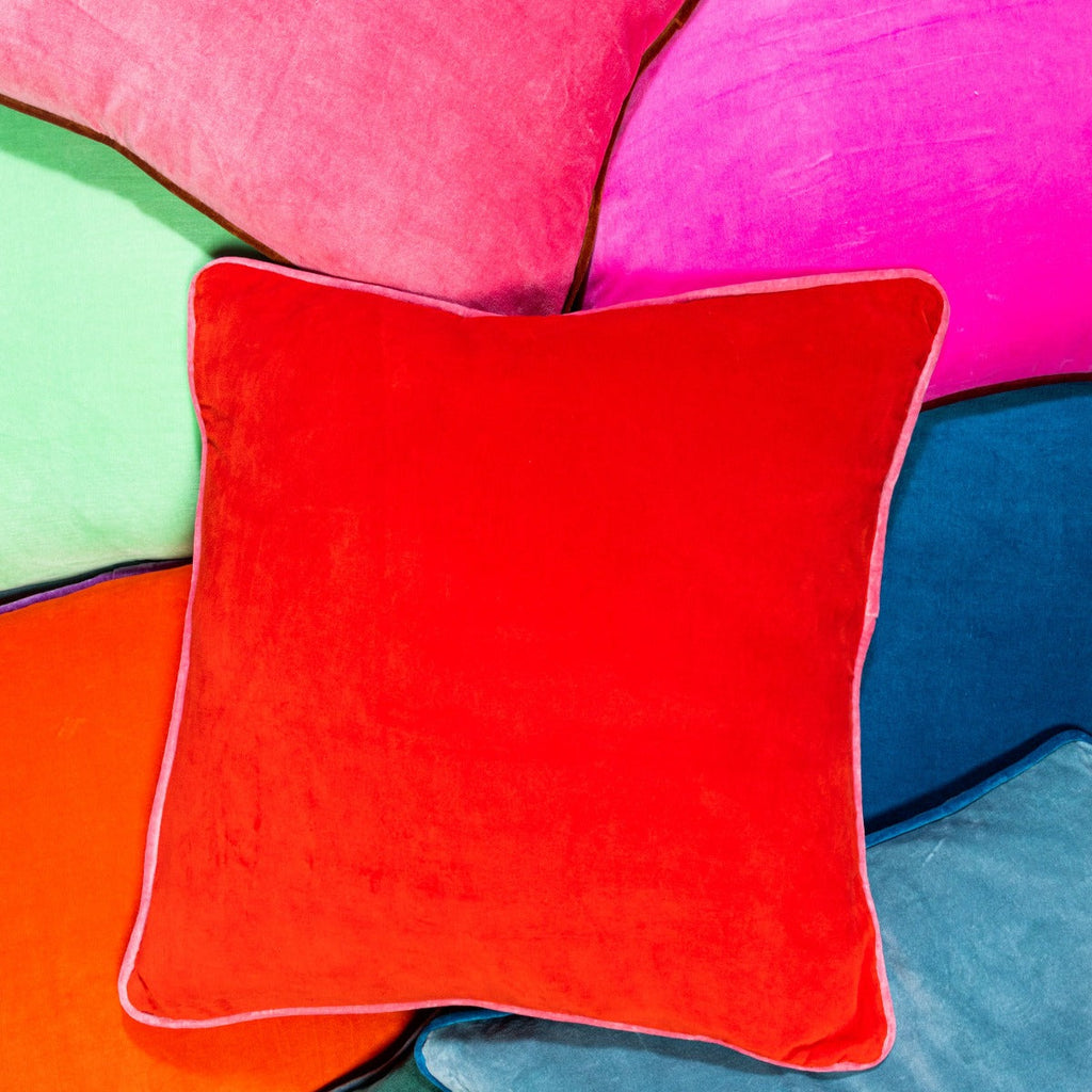 Charliss Velvet Pillow in Cherry + Light Pink - The Well Appointed House