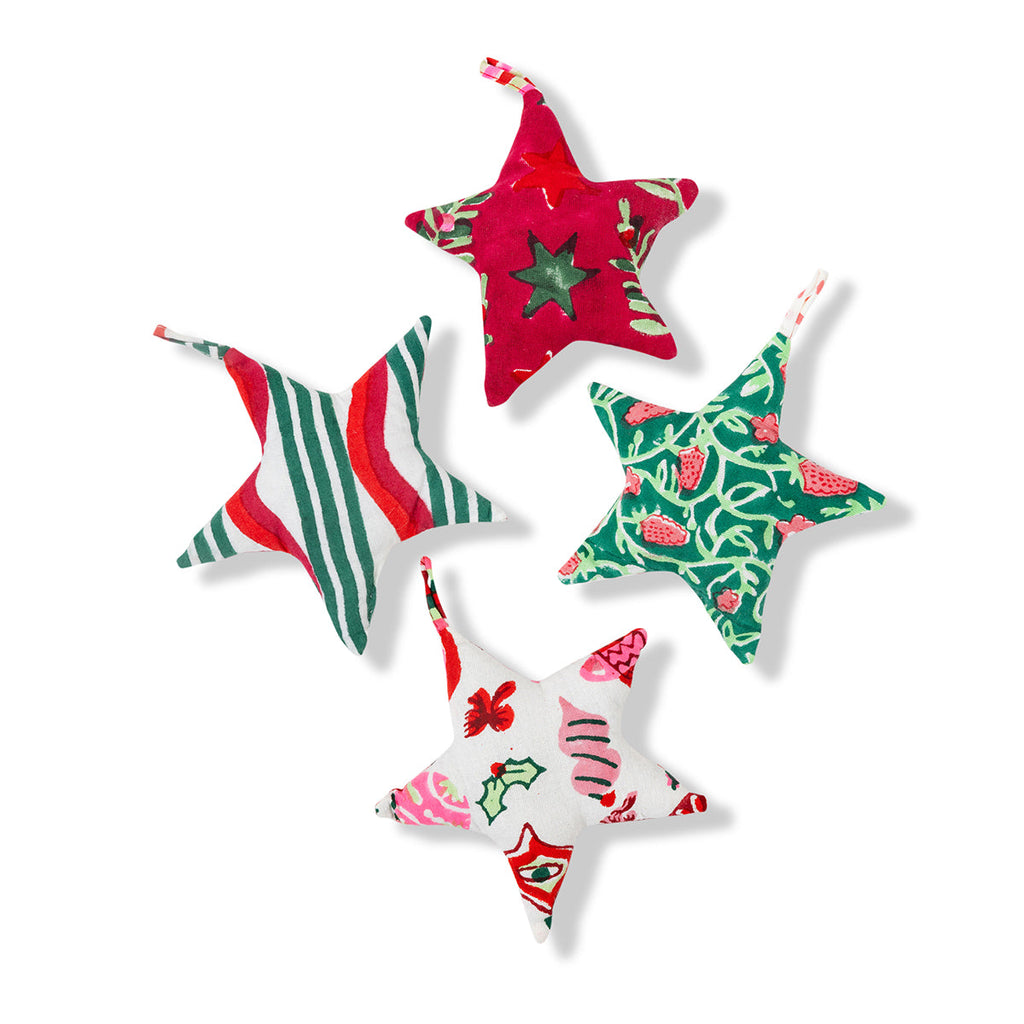 Blockprint Ornaments Stars, Set of 4 - The Well Appointed House