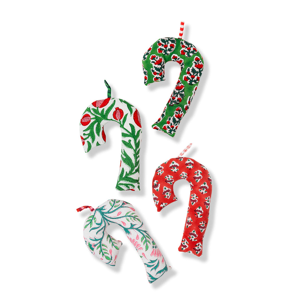 Blockprint Ornaments Candy Canes, Set of 4 - The Well Appointed House