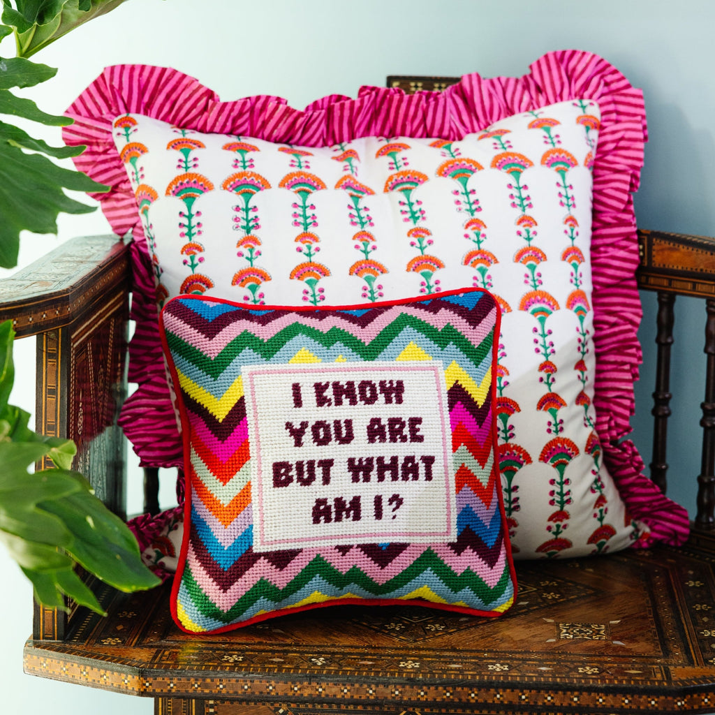 But What Am I Needlepoint Pillow - The Well Appointed House