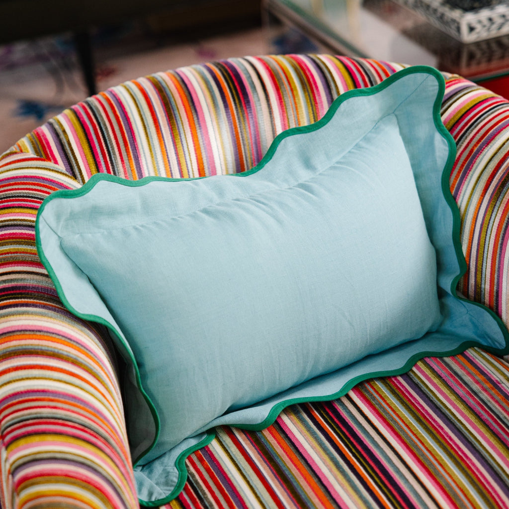 Darcy Linen Lumbar Pillow in Aqua + Green - The Well Appointed House