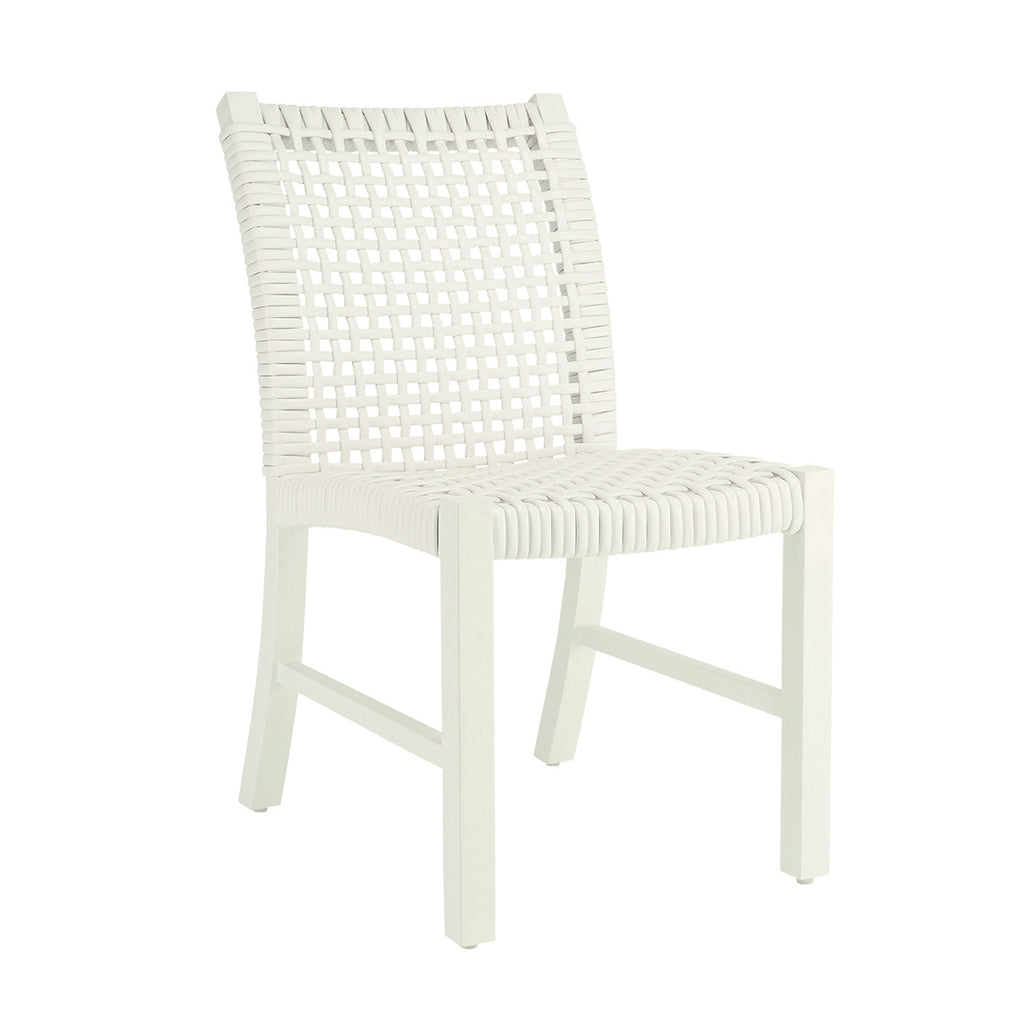 Catherine White Aluminum Dining Side Chair in Ivory Wicker - the well appointed house