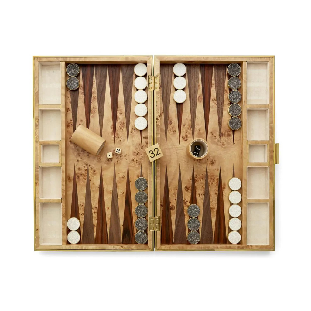 Cream Shagreen Backgammon Set with Dice - The Well Appointed House
