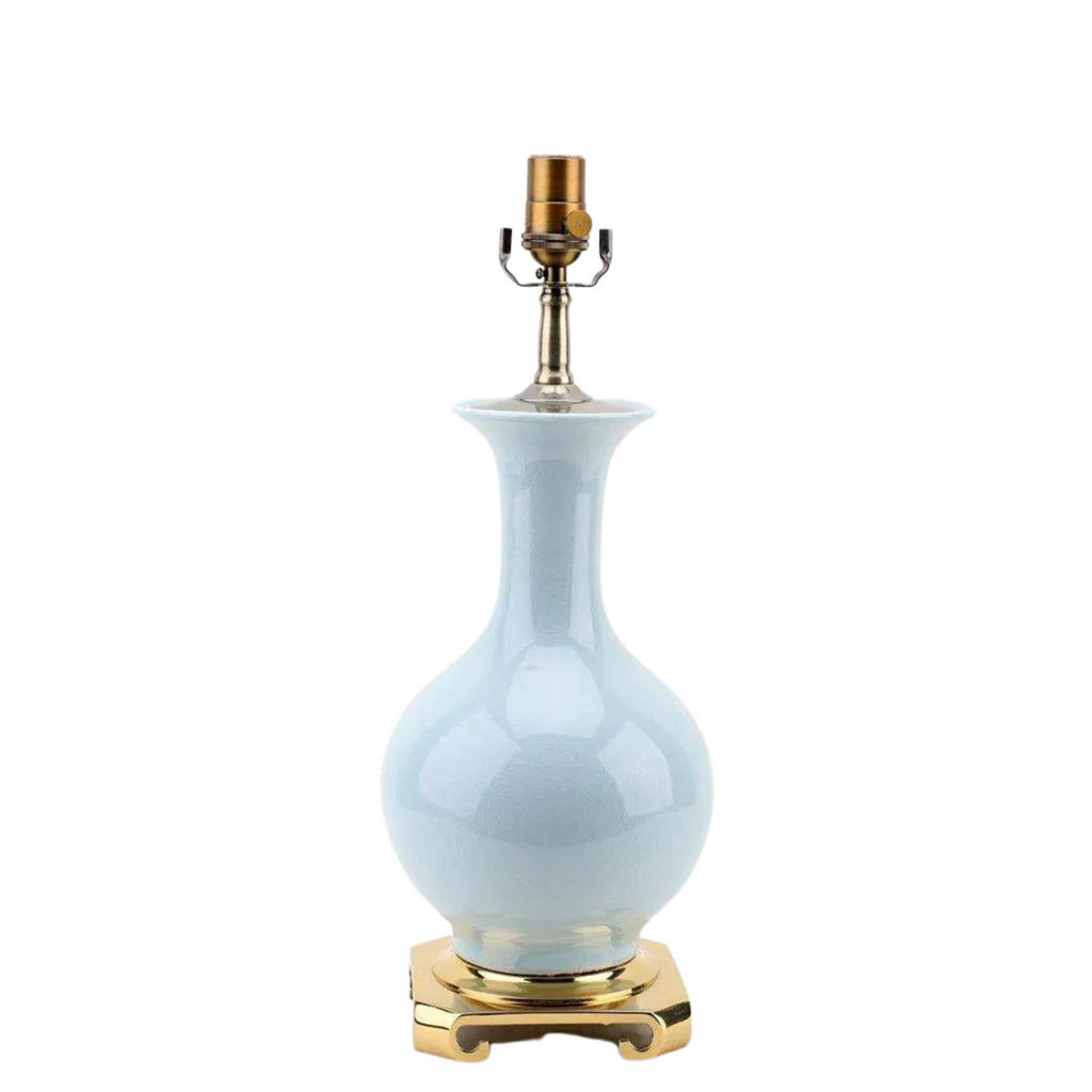 Blue Celadon Porcelain Table Lamp with Brass Base - The Well Appointed House