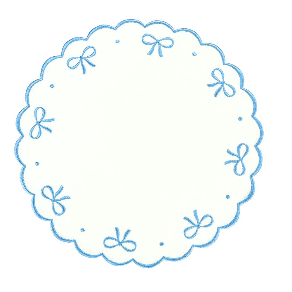 Studio Collection: Juliet Bows Placemats in Linen in White/Blue (Set of 4) - The Well Appointed House