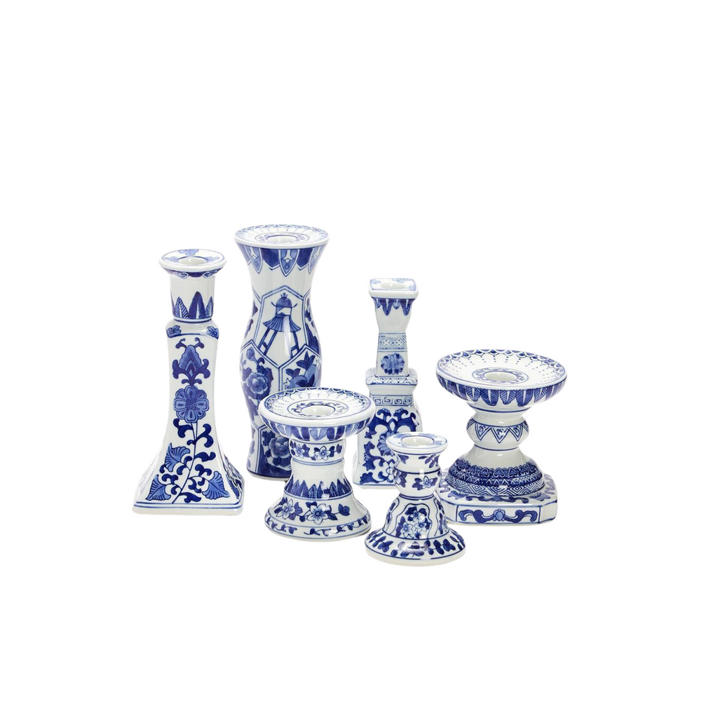 Set of 6 Canton Collection Blue and White Candleholders - The Well Appointed House